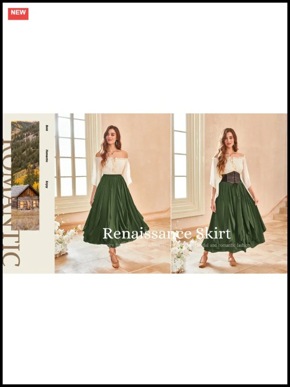 Women's Ruffle Maxi Skirt Renaissance Boho Long Flowy Elastic Waist